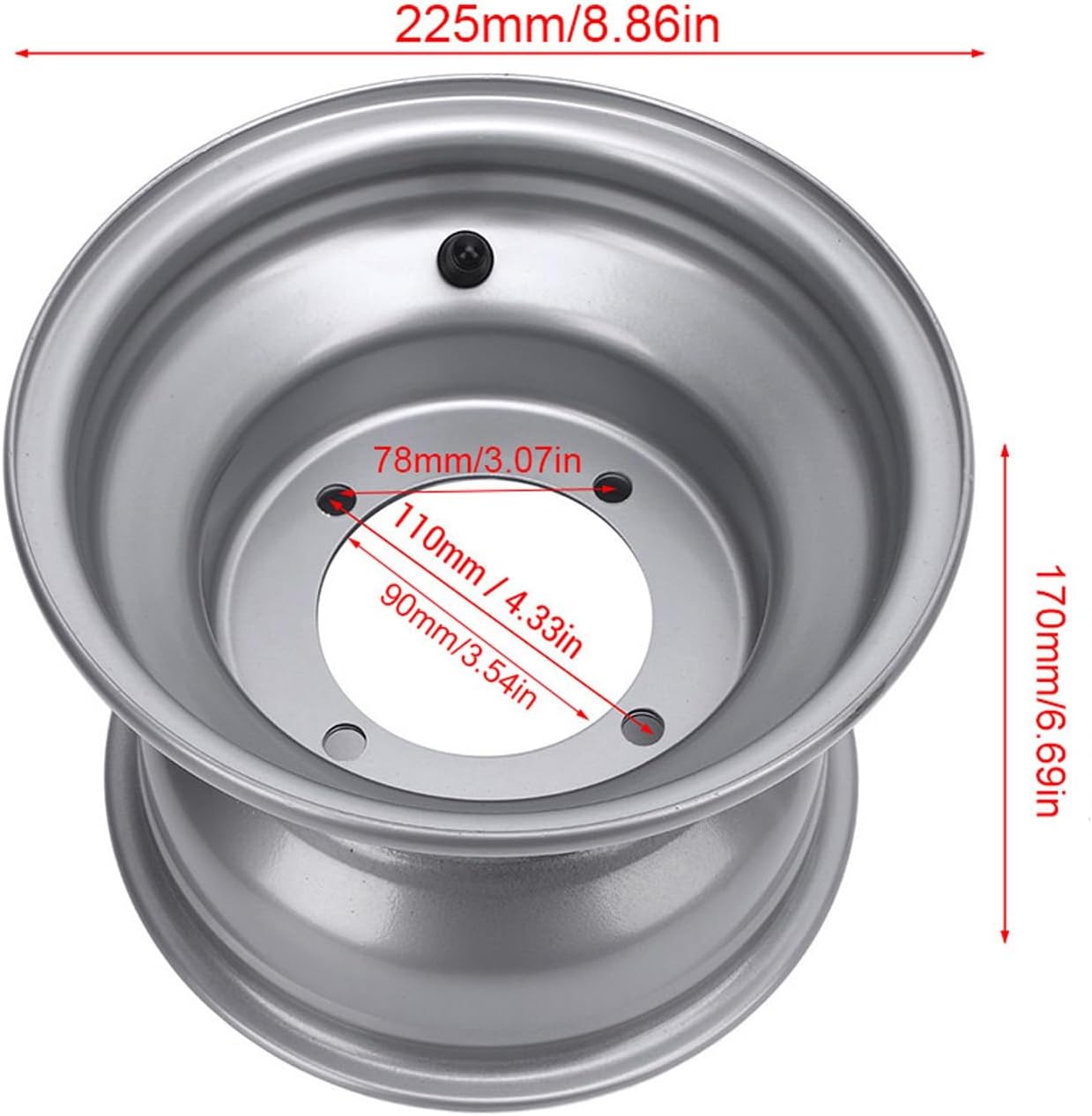 8 Inch ATV Wheel Rim, 4 Lug Design Aluminum Alloy Off Road Wheel for Go Karts, Black 78mm Hole Distance ATV Parts