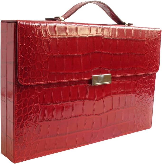 15" Travel Backgammon Set in Premium Leather - (Attache Case, Zaza & Sacci) - Red Croco