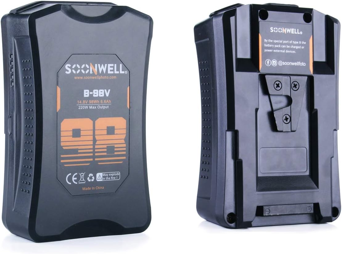SOONWELL V Mount V Lock Battery 98Wh 14.8V 6600mAh Rechargeable Li-ion Battery for Broadcast Video Camcorder,Compatible with Sony, Arri, Amira, Digital Cinema Cameras and Other Camcorders