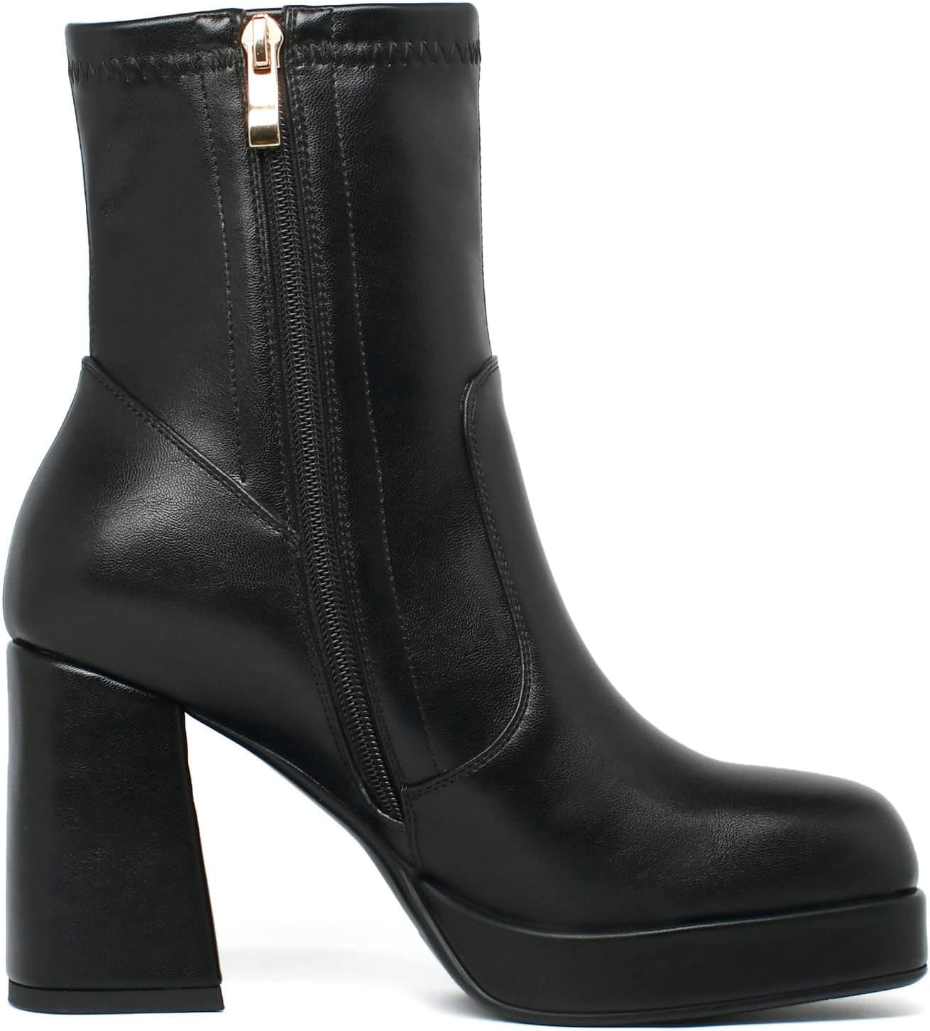 Agodor Women's Square Toe Block Heel Boots Chunky High Heel Side Zipper Ankle Boots