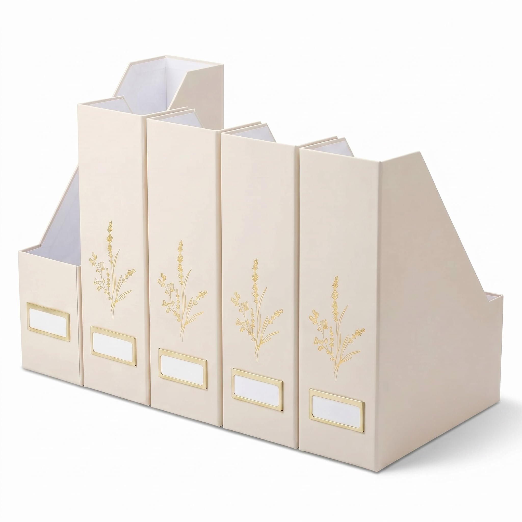 AmazingSpark 5 Pack Magazine File Holder Office Desk Storage Holder Set Vertical Desk Cardboard Organizer for Office Home Classroom Organize Your File Magazines Paperwork Books or Binders (Beige)