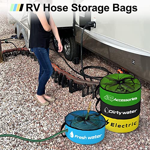Image of CircleRoad RV Storage and Organization Bag 4 Pack Camper Waterproof RV Accessories Storage and Organizer Bags for Sewer Hoses, Fresh & Waste Water Hoses, Electrical Cords (black /blue /yellow /green)