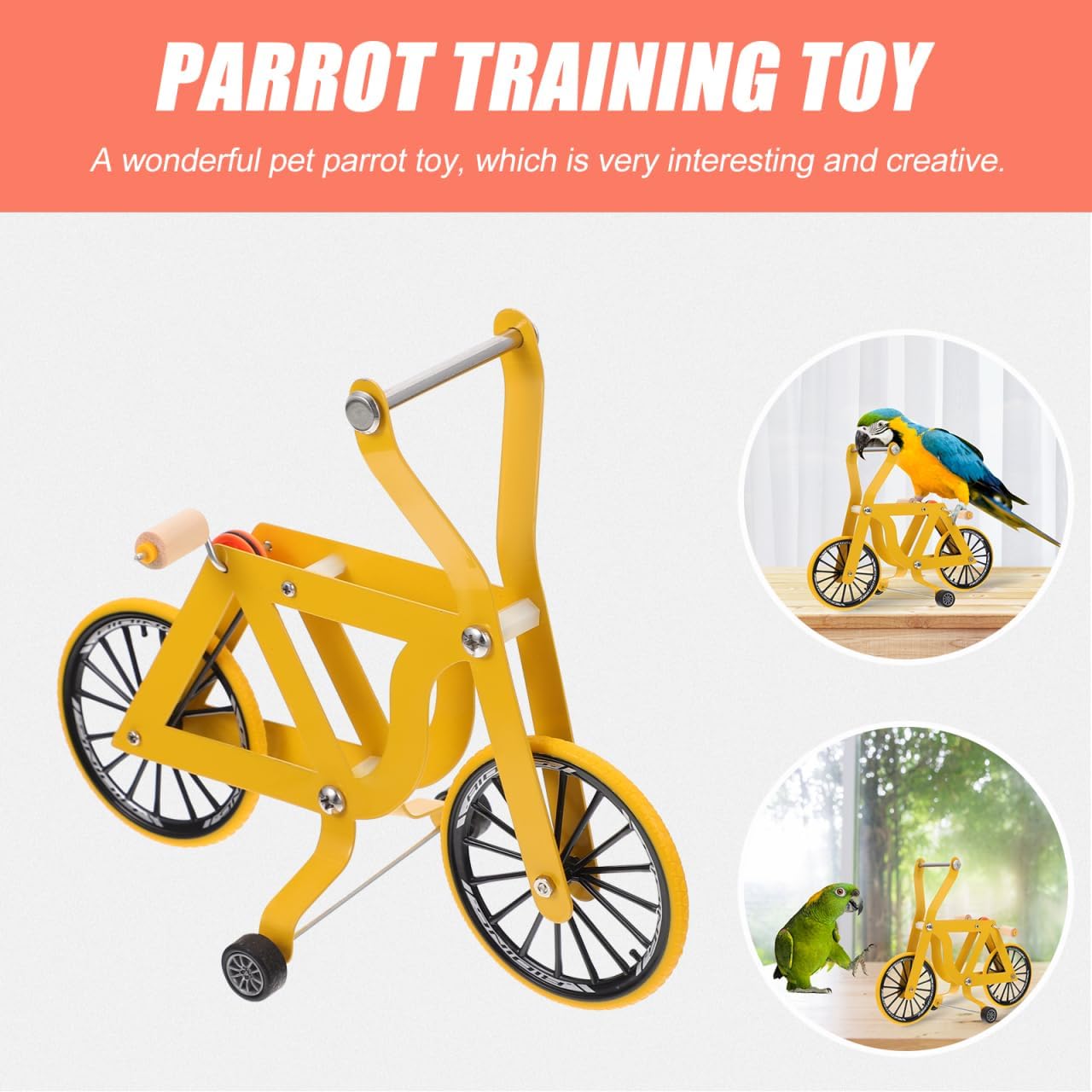 Toddmomy Parrot Bike Toy 7.87 Inch Interactive Bird Training Toy for Parakeets Conures Cockatiels Educational Intelligence Development and Physical Exercise
