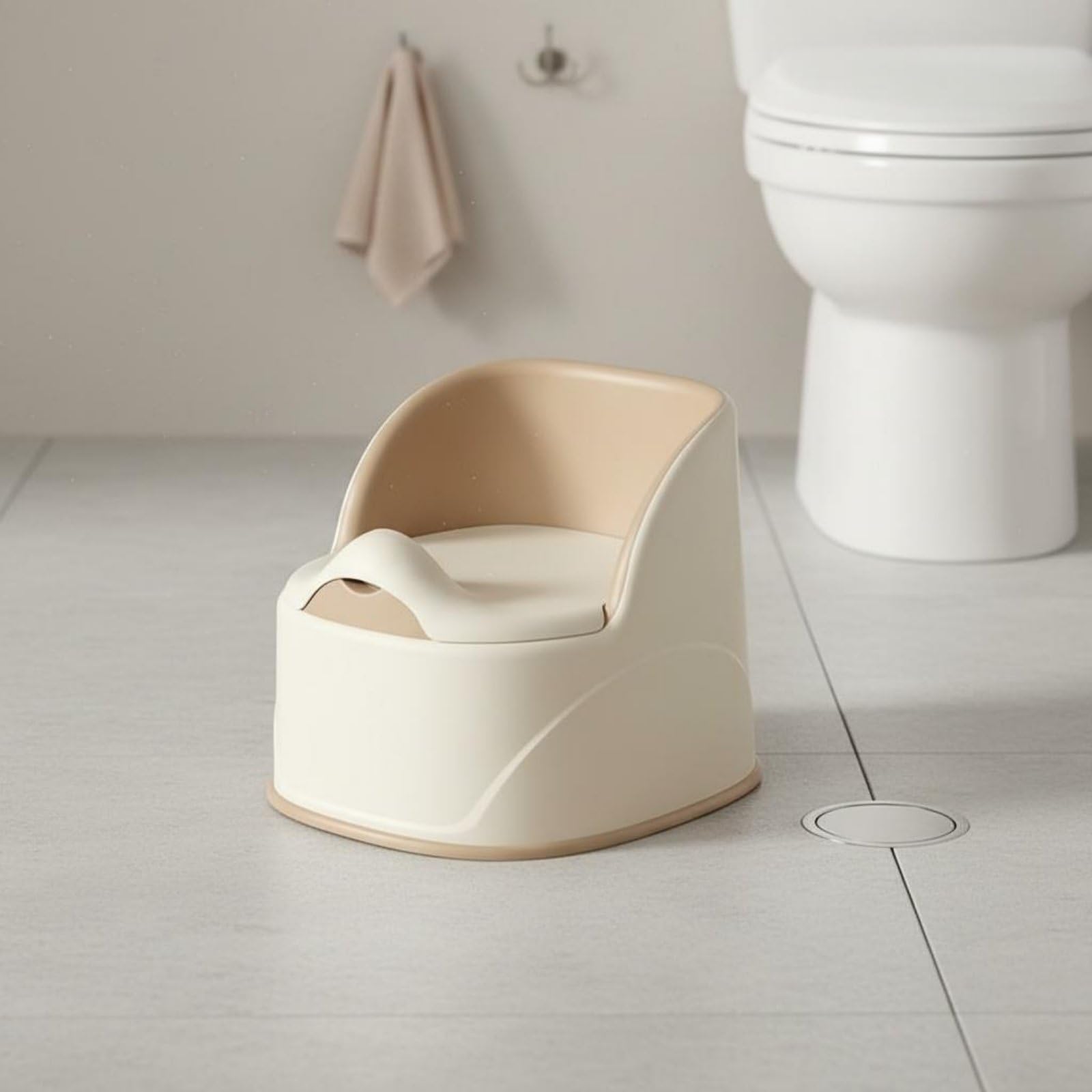 Almencla Töpfchen Kinder Töpfchenstuhl Trainingssitz Kindertoilette mit Festem Unterbau Und Leicht Entnehmbarer Schale aus ‑freiem PP für Stabile Nutzung, Cream Gray