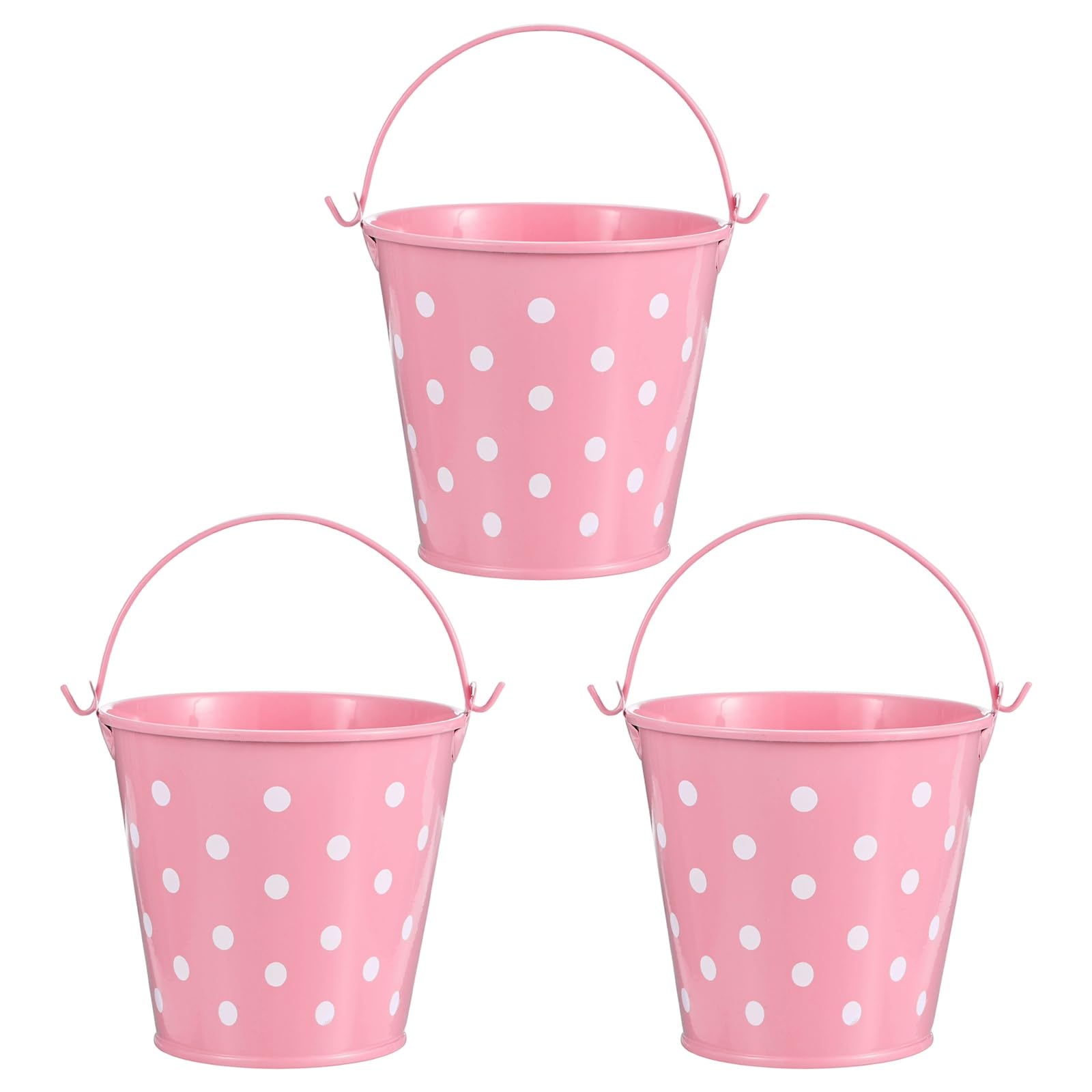 Mini seaux en fer rose pour centres de table de mariage et plantes de balcon champêtres