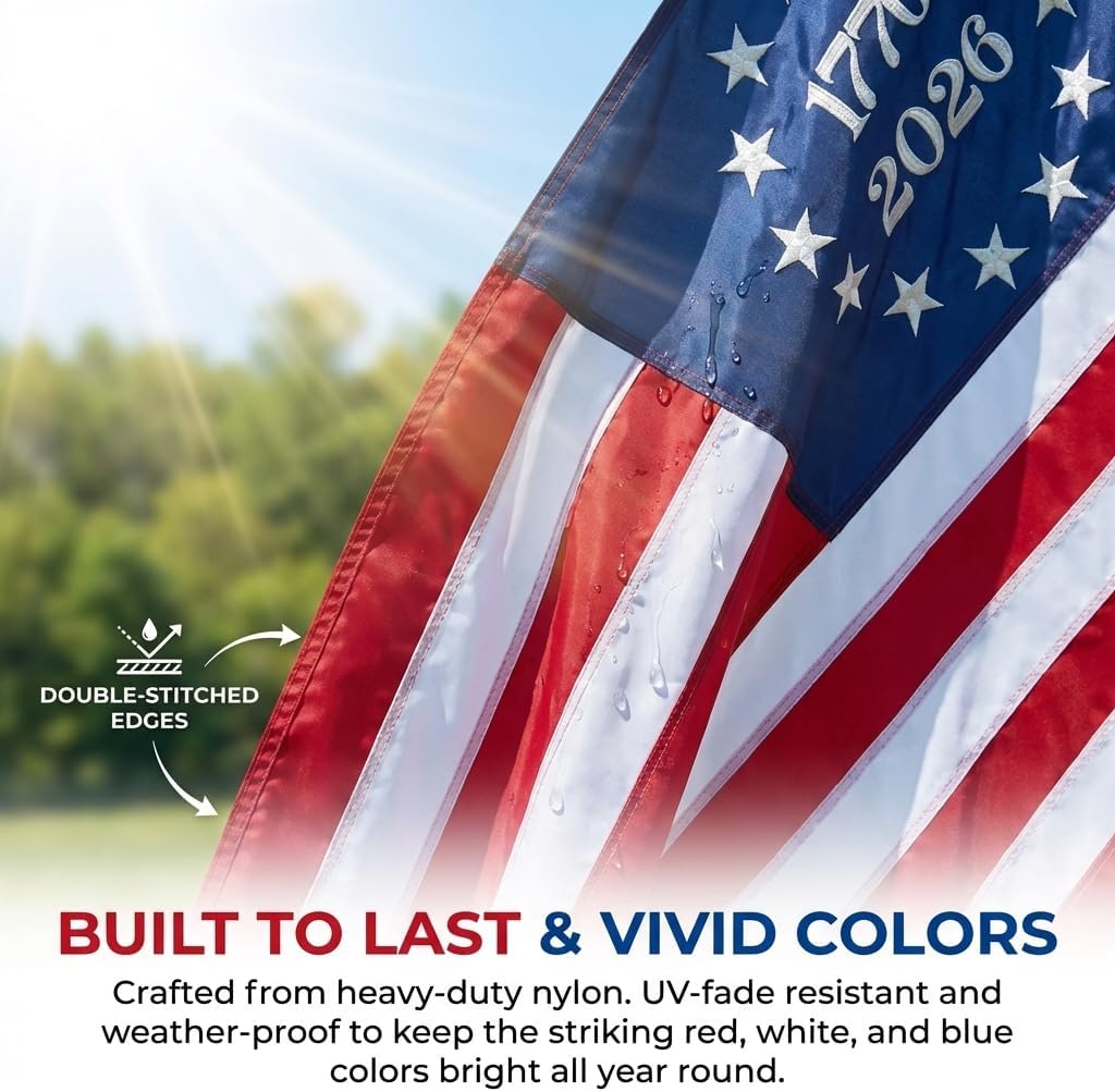 250th Anniversary USA Flag 1776-2026, 3x5 ft Embroidered Bennington Flag, 13 Colonies Betsy Ross Design, Heavy Duty Nylon with Brass Grommets, UV Resistant for Outdoor Historical Celebration (1776 and 2026 Flag)