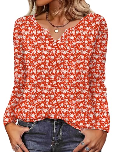 Image of Zeagoo Long Sleeve Shirts for Women Fall Tops Casual Dressy V Neck Blouses Boho Tunic Western Clothes Vacation Outfits