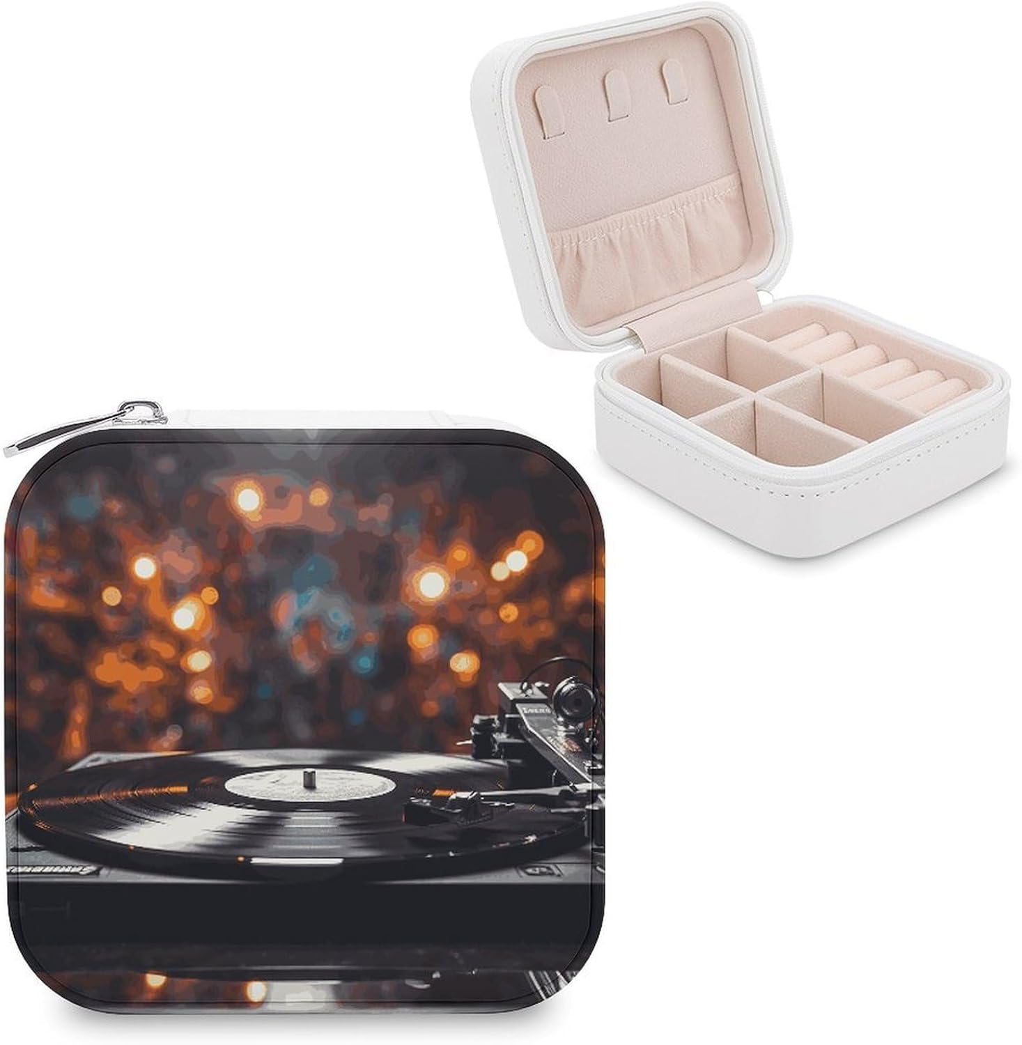 Music Album Frame Jewelry Box Travel Jewelry Case Organizer Portable Display Storage Box for Rings Earrings Necklaces Small Jewelry Box Portable PU Leather Mini Jewelry Case