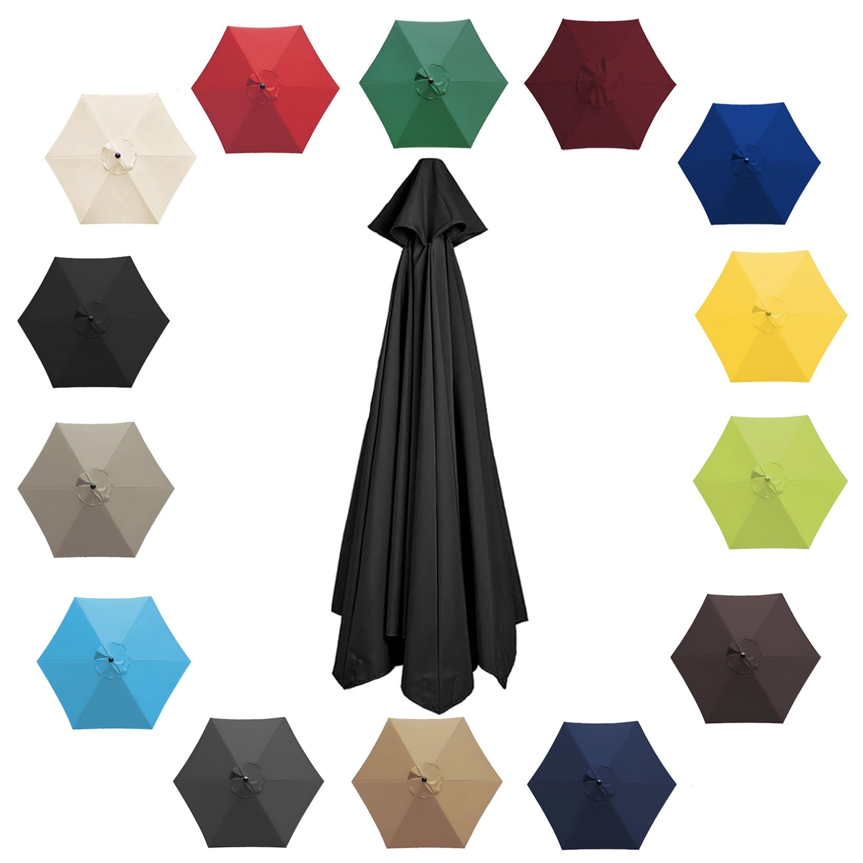 200cm 2.7m 300cm Umbrella Replacement Parasol Canopy, Garden Parasol Canopy Cover For Patio Sun Umbrella, 6 Arms/8 Arms Replacement Parasol Cover, Market Table Umbrella Replacement Top(Color:Black,Siz