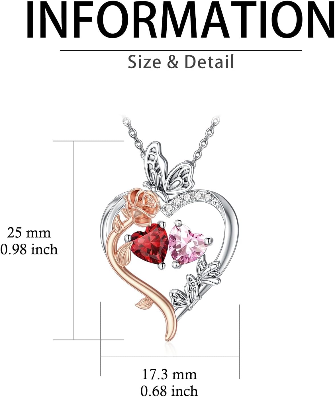 Valentine's Day Gifts for Women Heart Rose Butterfly Birthstone Pendant Necklaces 18k White Gold Plated Jewelry Anniversary Birthday Gifts Women Girlfriend Wife Mom Grandma - Image 6