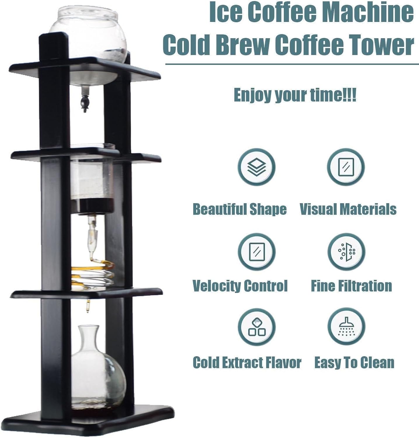 Cold Brew Coffee Maker Tower, Ice Drip Coffee Brewer with Adjustable Drip Speed, Borosilicate Glass for Office Commercial Use