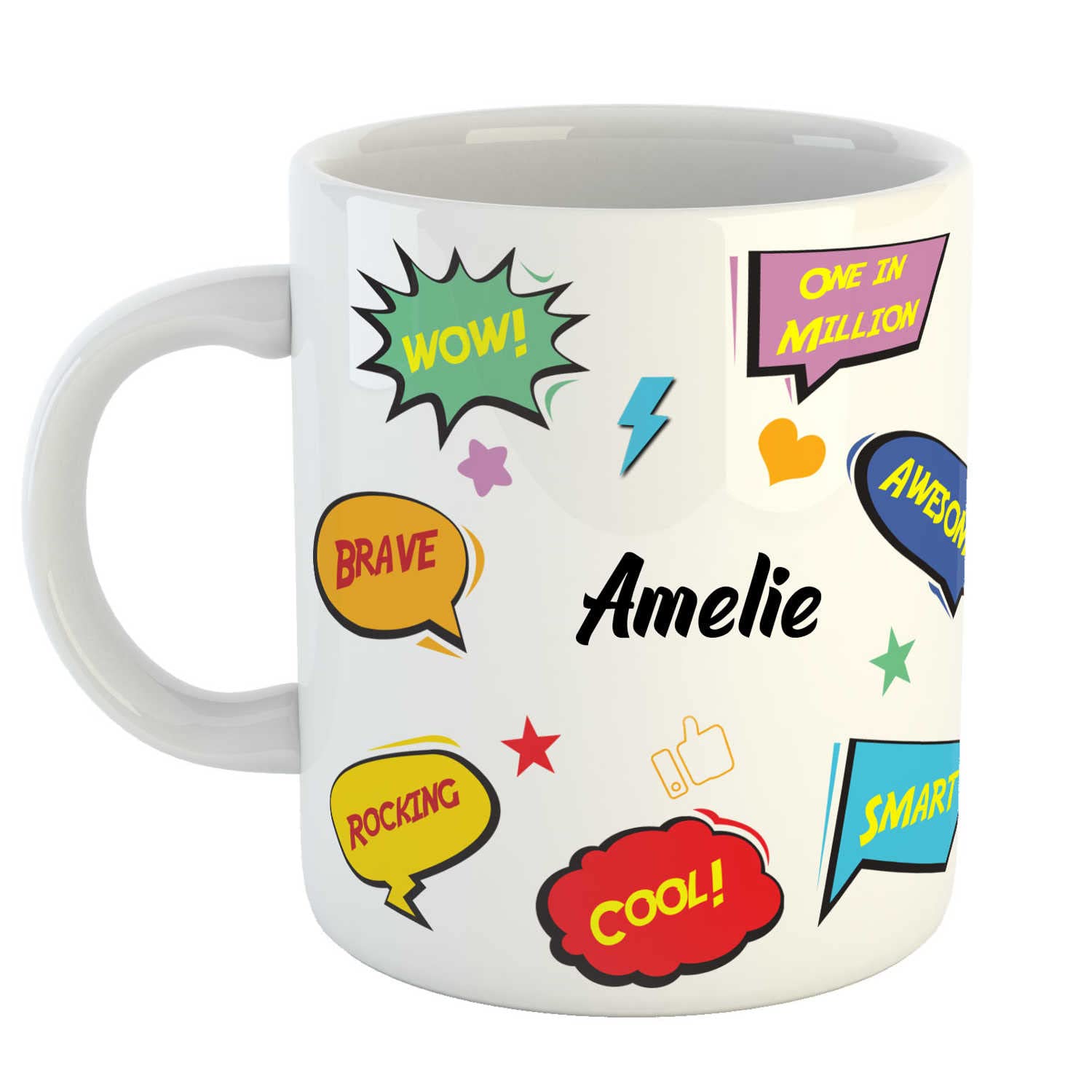 ASHVAH Customized Amelie Name Ceramic Coffee Mug - Best Birthday Gift for Daughter, Son, Sister, Brother, Return Gift for Kids, Name -Amelie