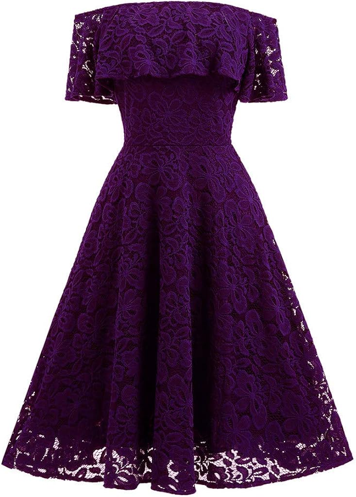 HOMEBABY Women Formal Lace Ball Gown Chiffon Evening Dress Classic Ladies  Long Sleeve Party Sexy Vintage Prom Off The Shoulder Swing Dress Long  Sleeve Tops Purple : Amazon.co.uk: Fashion