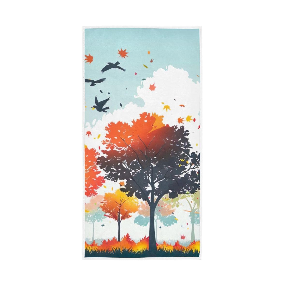 LSRCPD Autumn Trees with Birds Hand Towels, 15 x 30 Inches, Soft Highly Absorbent Towels for Bathroom Gym Hotel