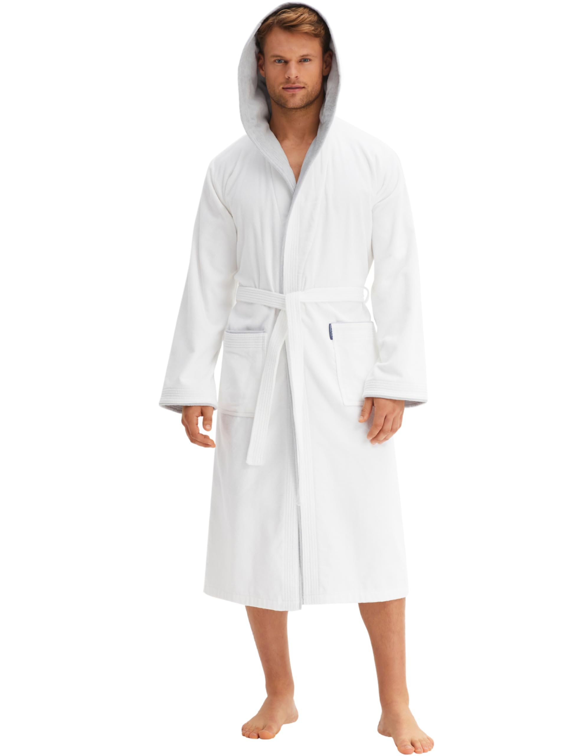 Morgenstern Dressing Gown Men 100% Cotton Hood Luxury Velvet Terry Bathrobe