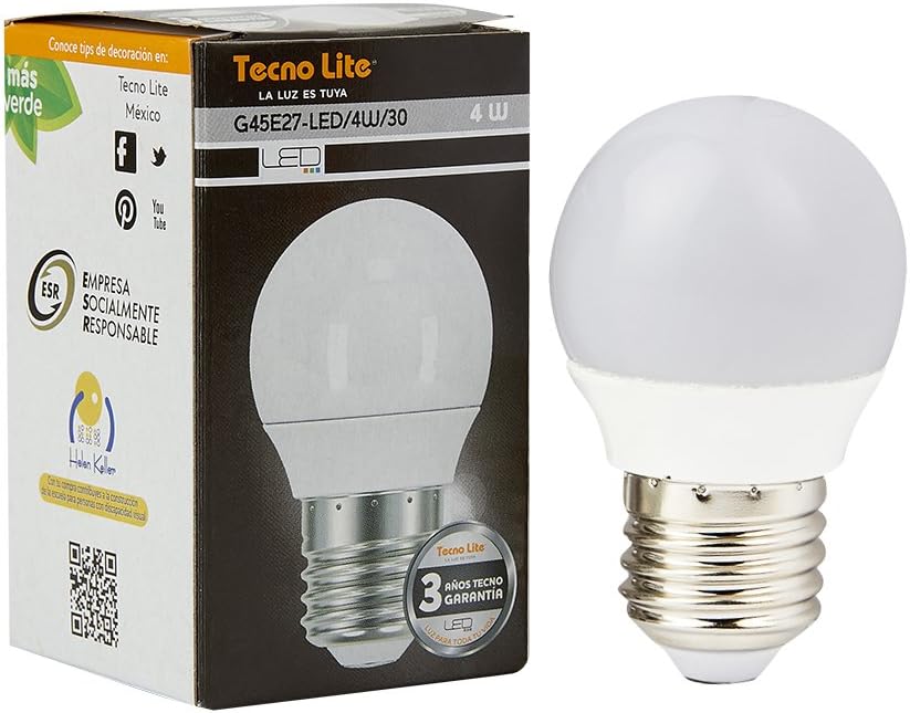 Tecnolite G45E27-LED/4W/30 LED lamp with its packaging