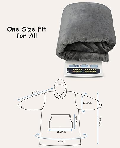 Miniatura 6 de Sendowtek Manta larga Sherpa con capucha para mujeres y hombres, con bolsillo gigante, acogedora manta con capucha para adultos y adolescentes (gris)