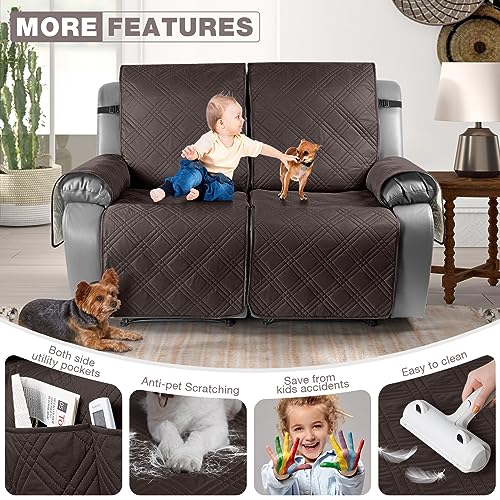 Image of TAOCOCO 100% Waterproof Oversized Recliner Cover, Non-Slip Split Loveseat Cover With Elastic Straps for Kids Pets (Oversized 2 Seater, Chocolate)