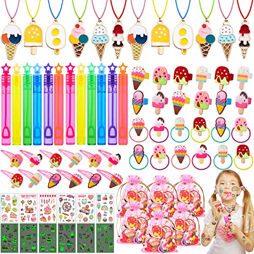 vamei 84pcs Glace Pinata Anniversaire Fille Jouet Pinata Colliers Sac Cadeau Anniversaire Bandes de Cheveux Flacons à Bulles de Savon Petit Cadeau Fournitures Fête Crème Glacée Fille Enfant