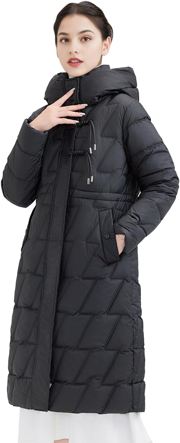 Womens Winter Warm Down Puffer Hooded Outerwear Jacket Quilted Windproof Thicken Long Parka Coats with Pockets