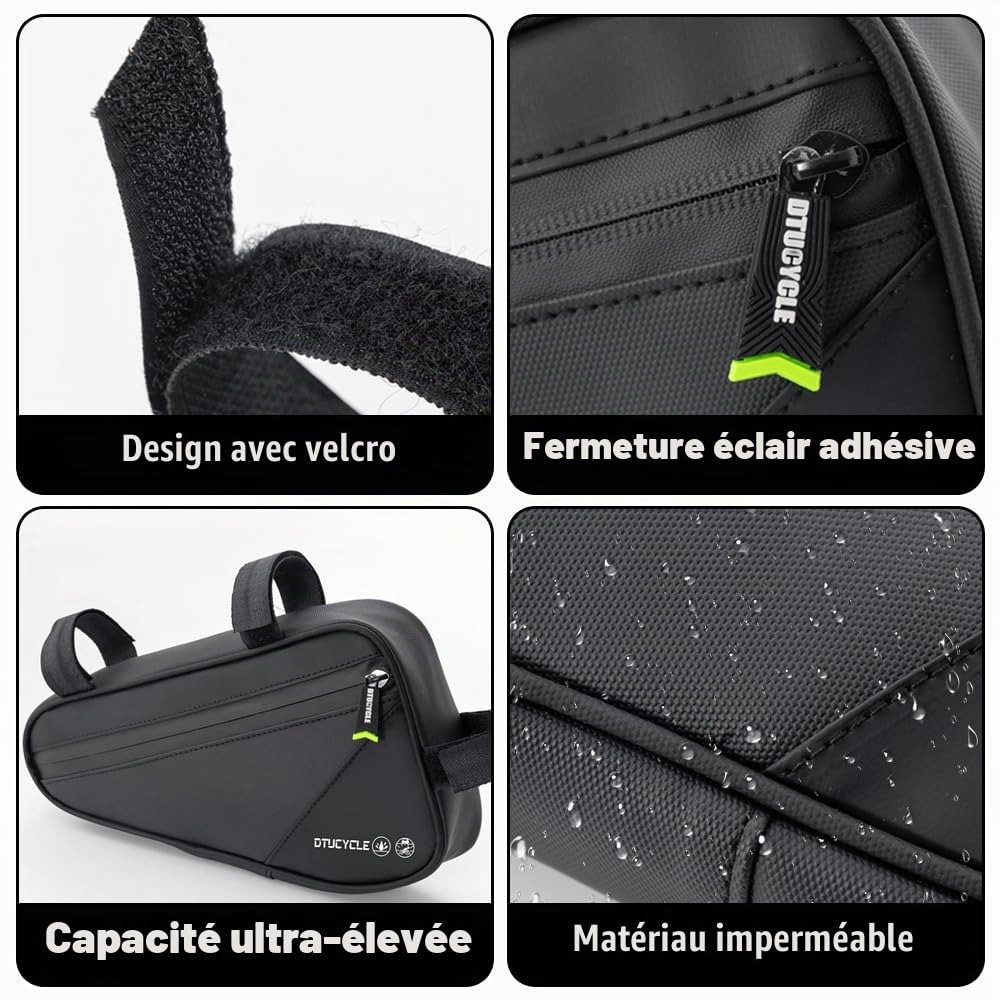Sacoche Velo Cadre, 2L Triangulaire Sacoche De Cadre Velo Imperméable | avec Outil Multifonctions 16 en 1 pour Vélo De Ville, Vélo De Course, VTT, 2 Compartiments
