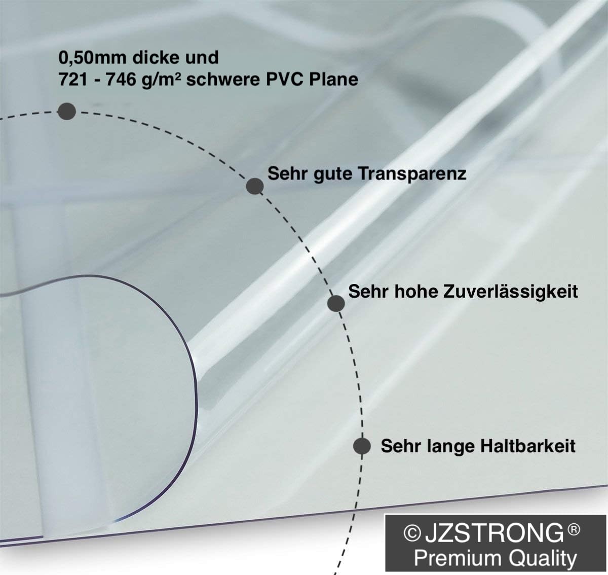 Plane 3x4m Transparent 746g/m² Wasserdicht mit Ösen Abdeckplane PVC 0,50mm Strapazierfähig Wetterfest Faltbar Schutz Reißfest Verstärkter Rand Rostfrei UV-Stabilisiert Schimmelresistent