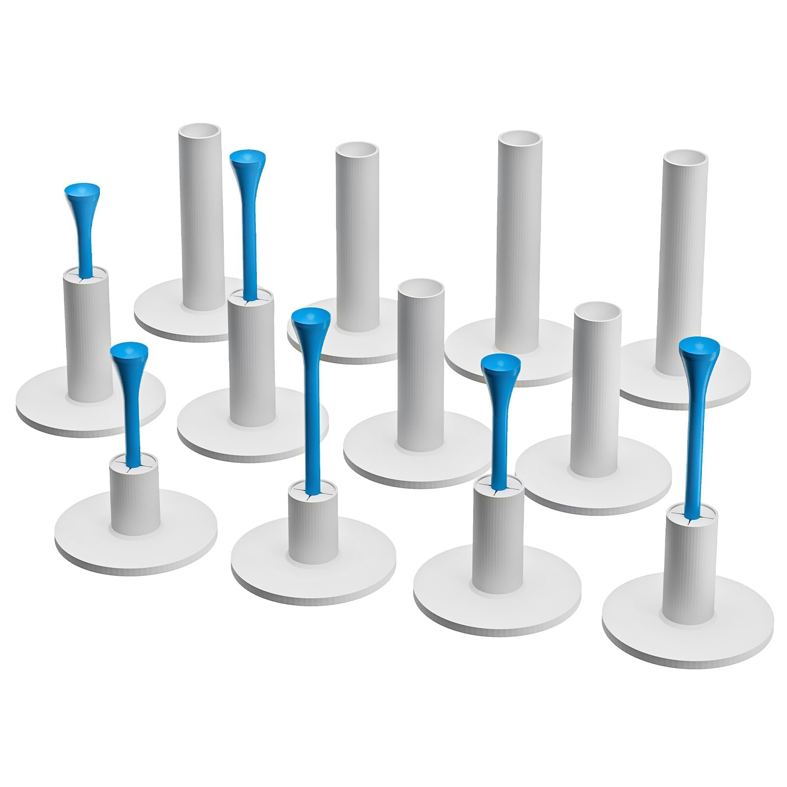 Gummi Golf Tees 32 Stück für Matten, Driving Range– wintertees zum Üben, Golfmatten-Tees für Simulatoren, Golfzubehör – je 2 Stück in 6 Größen Gummi-Tees und je 10 Stück in 2 Größen Kunststoff-Tees