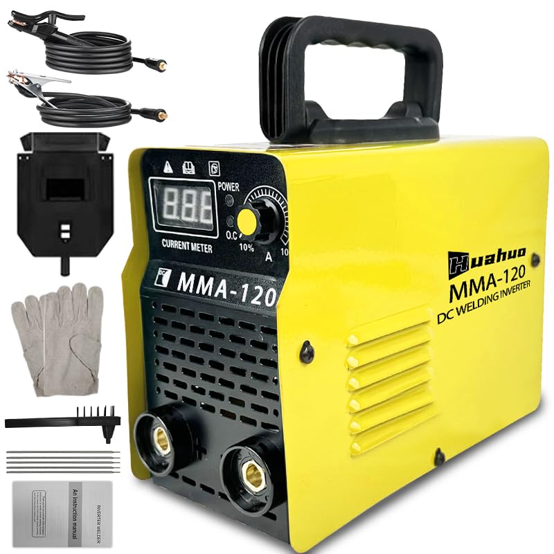 Huahuo Máquina de Solda Inversora Sem Gás,Portatil de Alta Potência MMA120(220V) (Amarelo-220V)