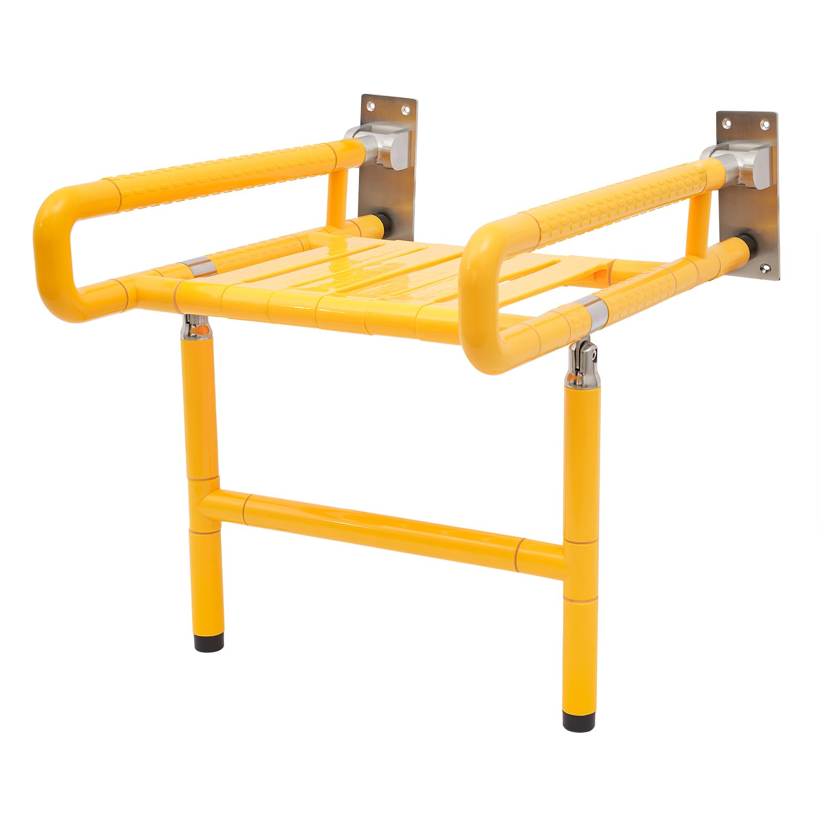 Silla de ducha plegable con barra de agarre, asiento de ducha montado en la pared para adultos, soporta 440 libras, asiento de ducha plegable de acero inoxidable con tablero de asiento de nailon de