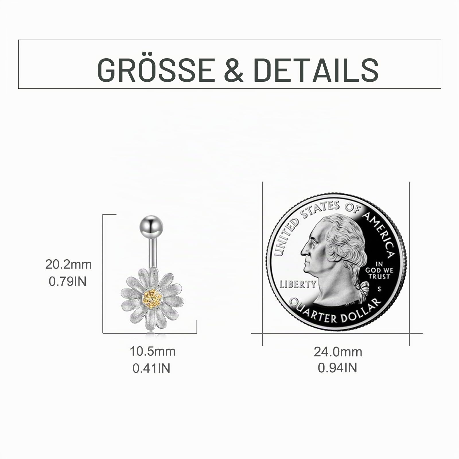 YFN Sterling Silber Gänseblümchen/Schmetterlinge/Sonnenblumen/Bienen Bauchnabel Ringe Blume Piercing-Schmuck für Frauen Mädchen Hypoallergen