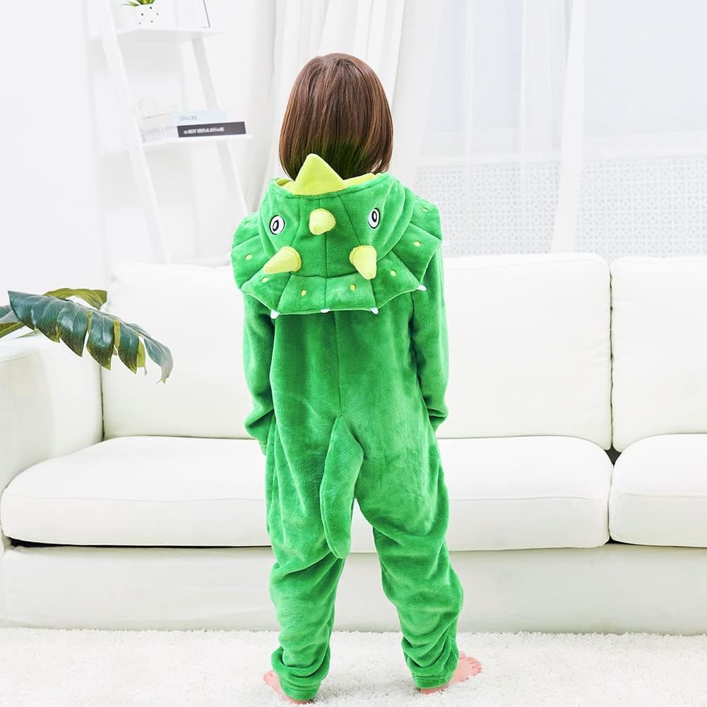 LOLANTA Kids Triceratops Dinosaur Costume, Toddler Hooded Flannel Bodysuit Fancy Dress, 1-2 Years,Tag XS, Green - Image 4