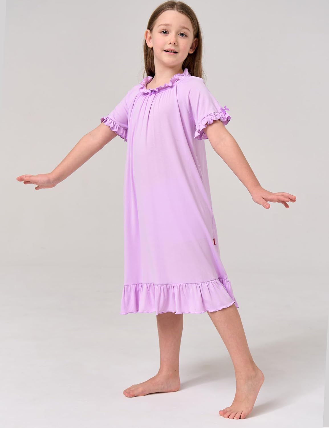 Bamboo Viscose Girls' Sleepwear Short Sleeve Ruffle Hem Kids Nightgown - Image 5