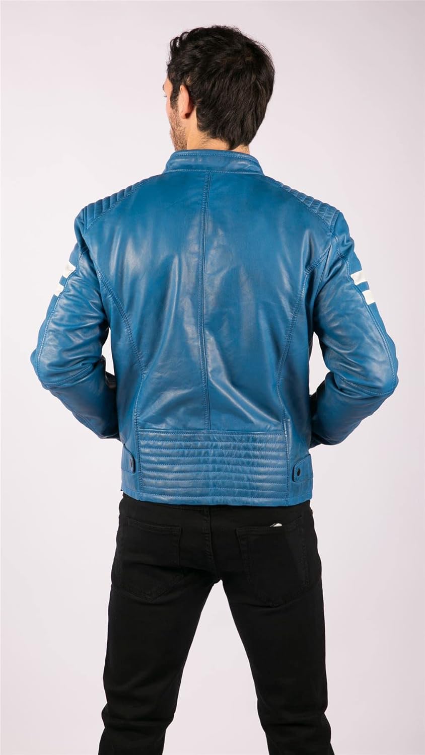 TruClothing Men's Biker Jacket Outwear Windproof Winter Motorcycle Rider Quilted Real Leather Jackets Coat