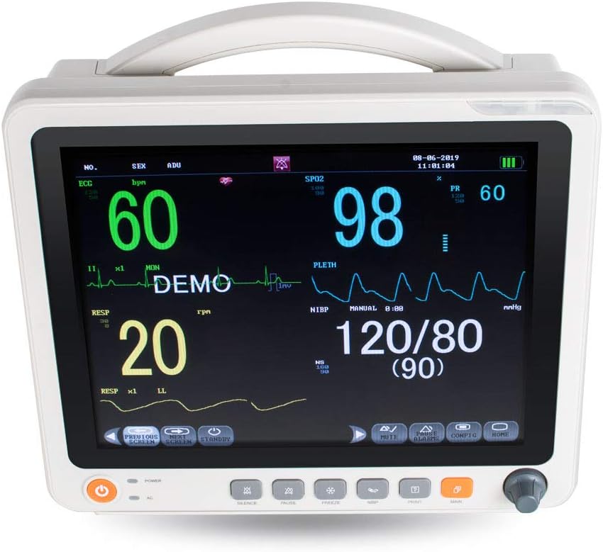 Careshine Portable 12.1" Touch Screen Patient Monitor Vital Signs ECG NIBP RESP Temp SPO2 PR