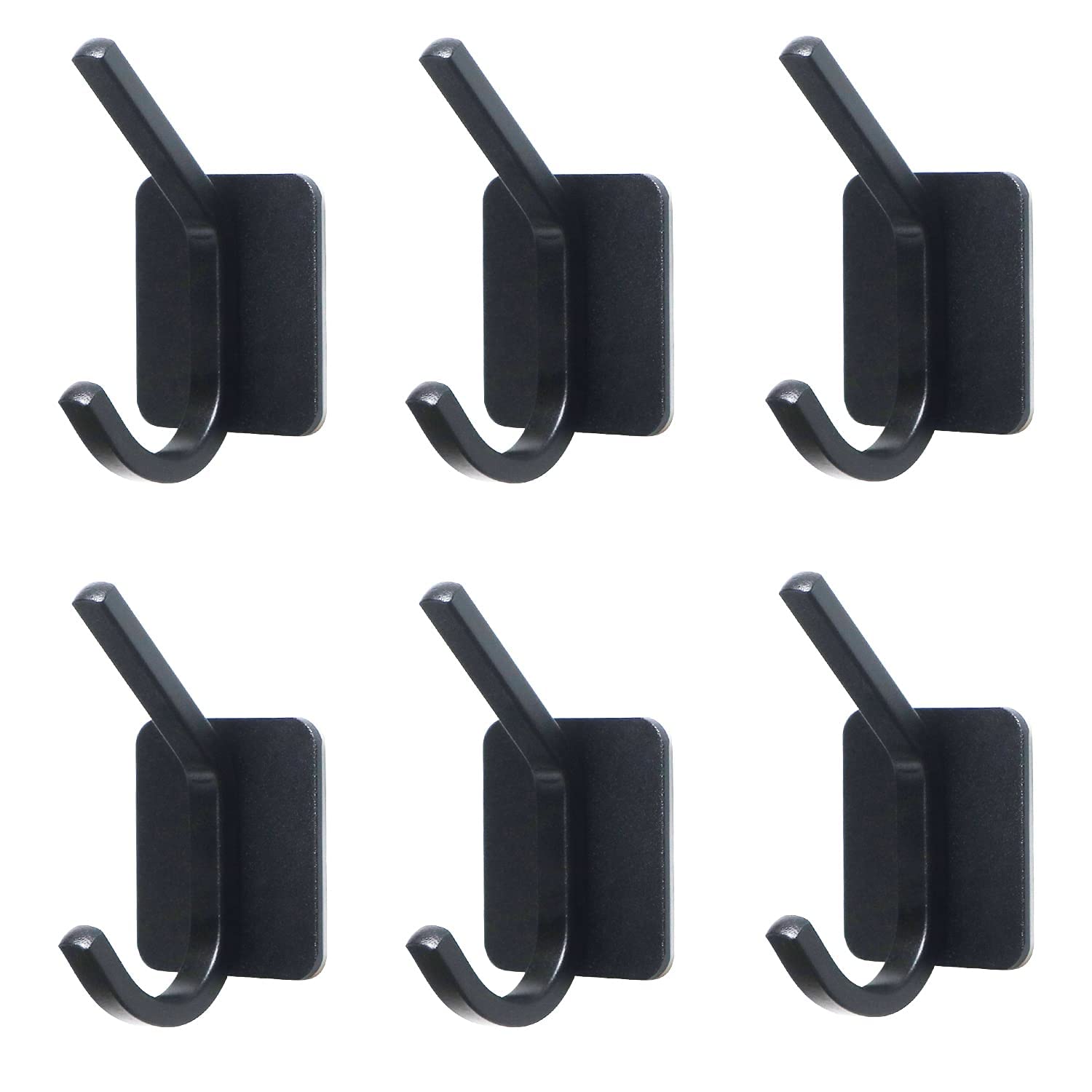 JIALTO 6 pcs Self-Adhesive Stainless Steel Hooks: Heavy-Duty Wall Hangings, Waterproof & Drill-Free - Strong Towel, Coat, and Kitchen Hooks for Bathroom and Kitchen (matt Dual Hook)
