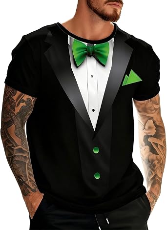 Men's T-Shirt Short Sleeve Crew Neck 3D Tuxedo Print Funny Party Motif Fun Tailcoat Look Gag Shirt Leisure Summer Streetwear Funny Casual Celebration