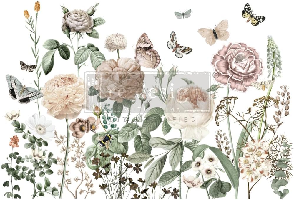 Redesign with Prima Decor Transfers® - All The Flowers - Total Sheet Size 24"x35", Cut into 3 Sheets rub-ons 655350663490 Decor Transfer Rub on Transfers for Furniture Vintage