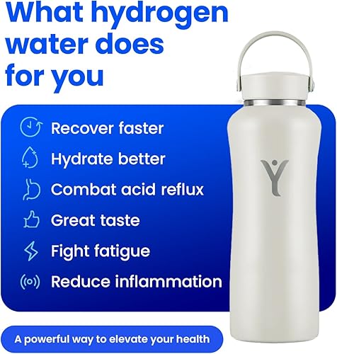 Miniatura 6 de DYLN - Botella de agua de hidrógeno  Crea agua alcalina hidratante rica en hidrógeno hasta 9 pH  Botella de agua de acero inoxidable aislada al