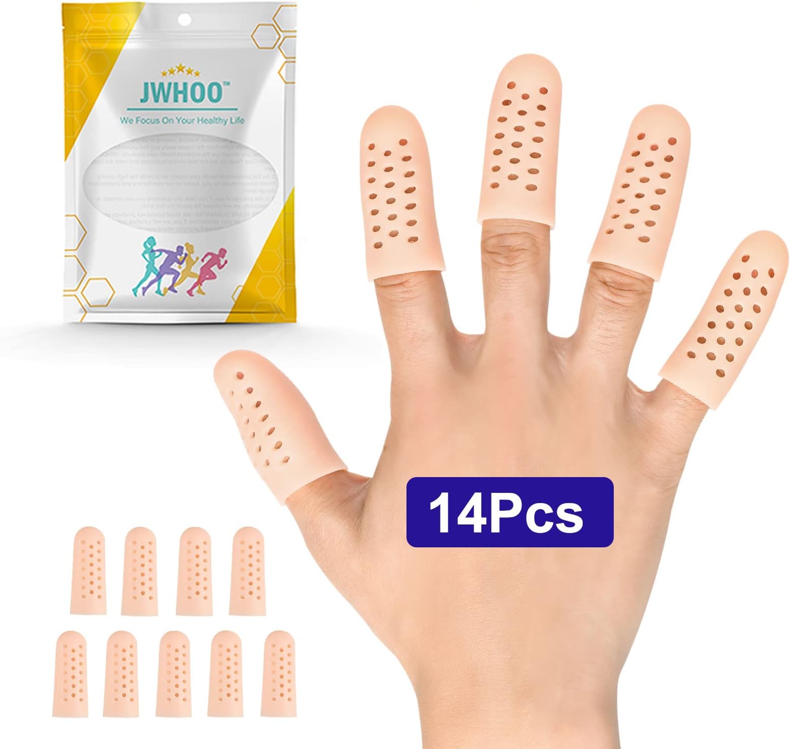 Gel Finger Cots, Finger Protectors with Hole, Breathable Finger Bandage, Finger Gloves, Silicone Finger Covers for Hand Eczema, Finger Cracking, Finger Arthritis, Trigger Finger, Latex Free - 14 PCS