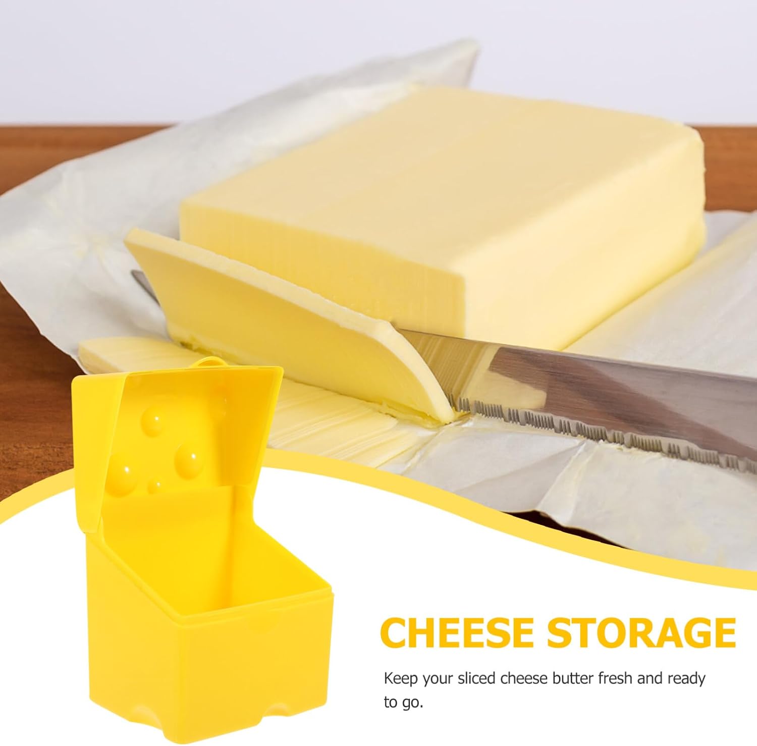 Cheese Slice Crisper Cheese Slice Container Cheese Fridge Storage Containers Slice Cheese Container Produce Saver Butter Dish with Lid Pancetta Storage Rack Clamshell Household Abs, Yellow