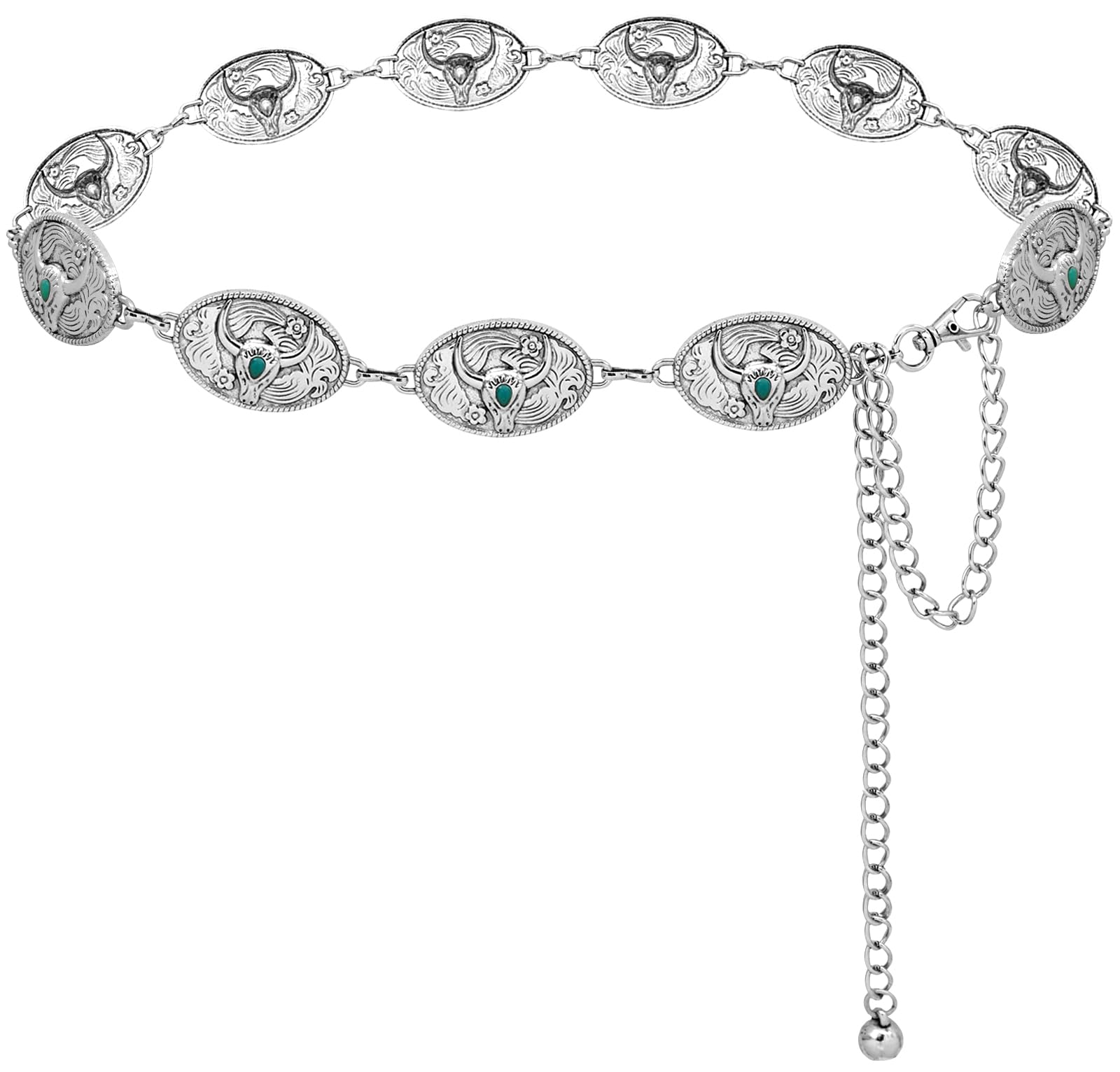 Liutufy Western Concho Belt for Women Metal Chain Link Belt Boho Chain Belts for Dresses Jeans