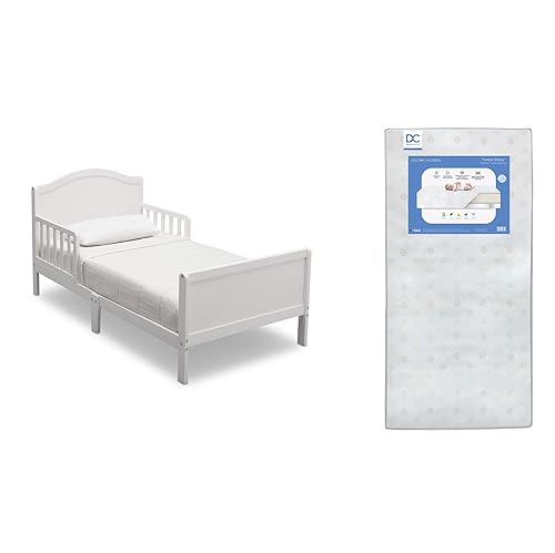 Miniatura 24 de Delta Children Bennett - Cama para niños pequeños, gris + Delta Children Twinkle Galaxy colchón de doble cara con núcleo de fibra reciclada