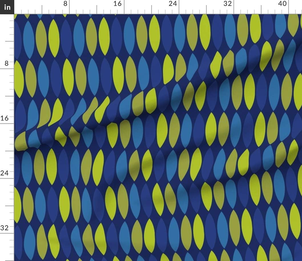 Spoonflower Fabric - Mod Leaves Cobalt Blue Olive Navy Midcentury Modern Avocado Green Lime Printed on Petal Signature Cotton Fabric Fat Quarter - Sewing Quilting Apparel Crafts Decor