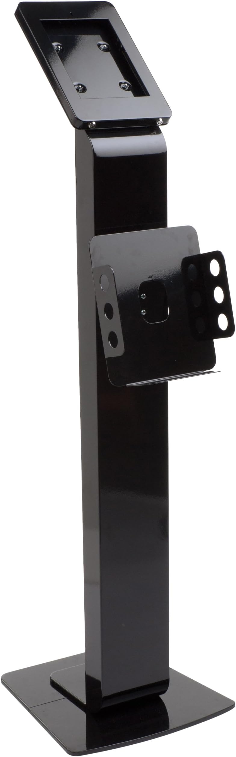 Displays2go Floor Stand for iPad Generation 2, Locking Enclosure Hides The Home Button, 54.25" h Tablet Kiosk Includes Magazine Pocket - Black