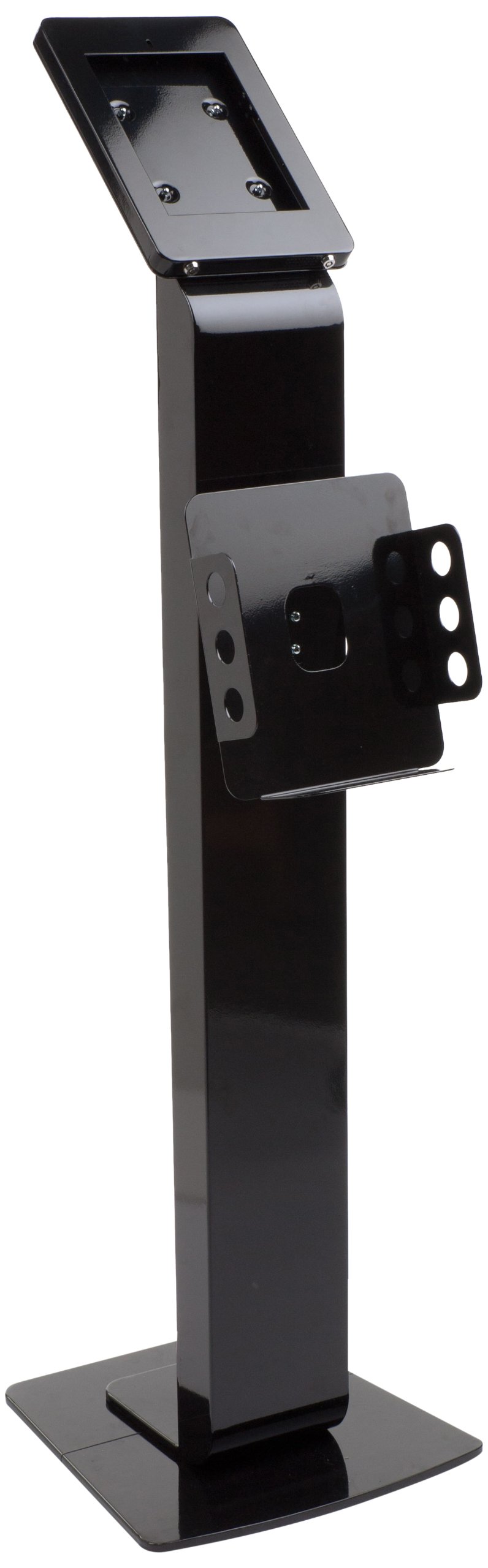 Displays2go Floor Stand for iPad Generation 2, Locking Enclosure Hides The Home Button, 54.25" h Tablet Kiosk Includes Magazine Pocket - Black