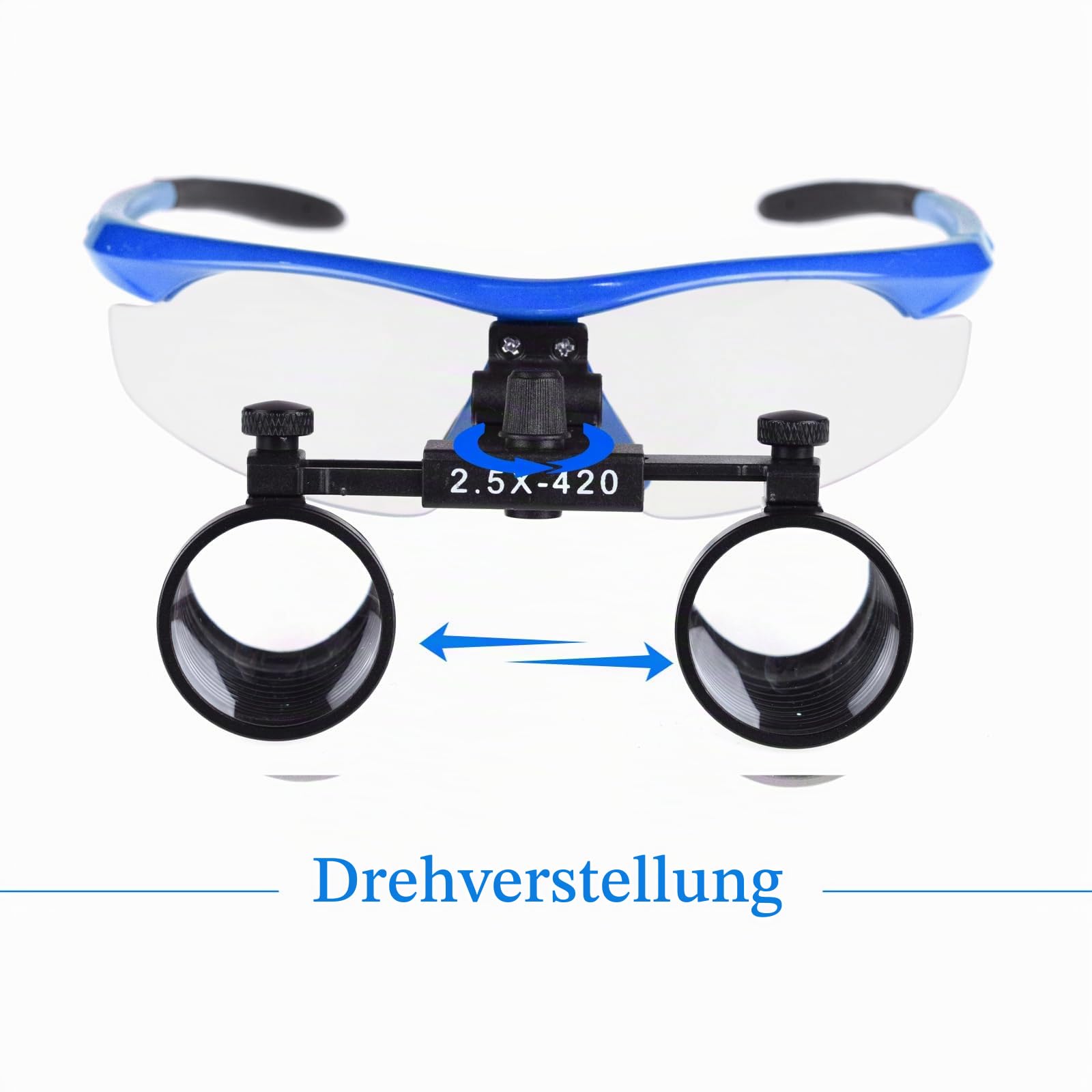 2.5x420mm Zahnarzt Lupenbrille Kopflupe LED Scheinwerfer Dental Loupes mit schwarzem Tuch Tasche (Blau)