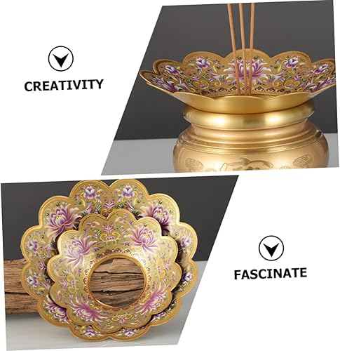 Miniatura 5 de Artibetter Bandeja redonda Xiangluwei, bandeja de incienso vintage, soporte para cuello, bandeja de incienso para cenizas de flores, bandeja de