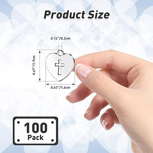 Miniatura 2 de 100 Piezas Dijes Religiosos de Plata Dijes de Cruz Aleación de Metal Colgantes de Cruz Corazón Dijes de Cruz Corazón para Reuniones Religiosas