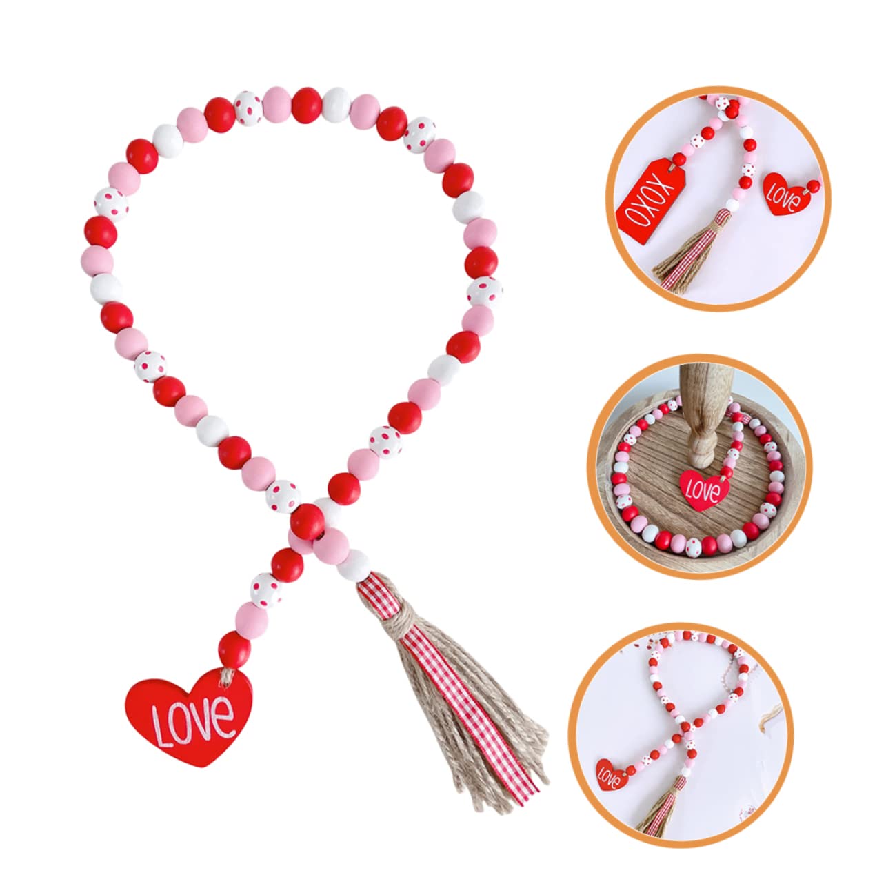 Zerodeko 4-teiliges Valentinstag- Handgefertigte Holzperlengirlande Mit Quaste Für Die Dekoration Zu Hause Oder Bei Veranstaltungen