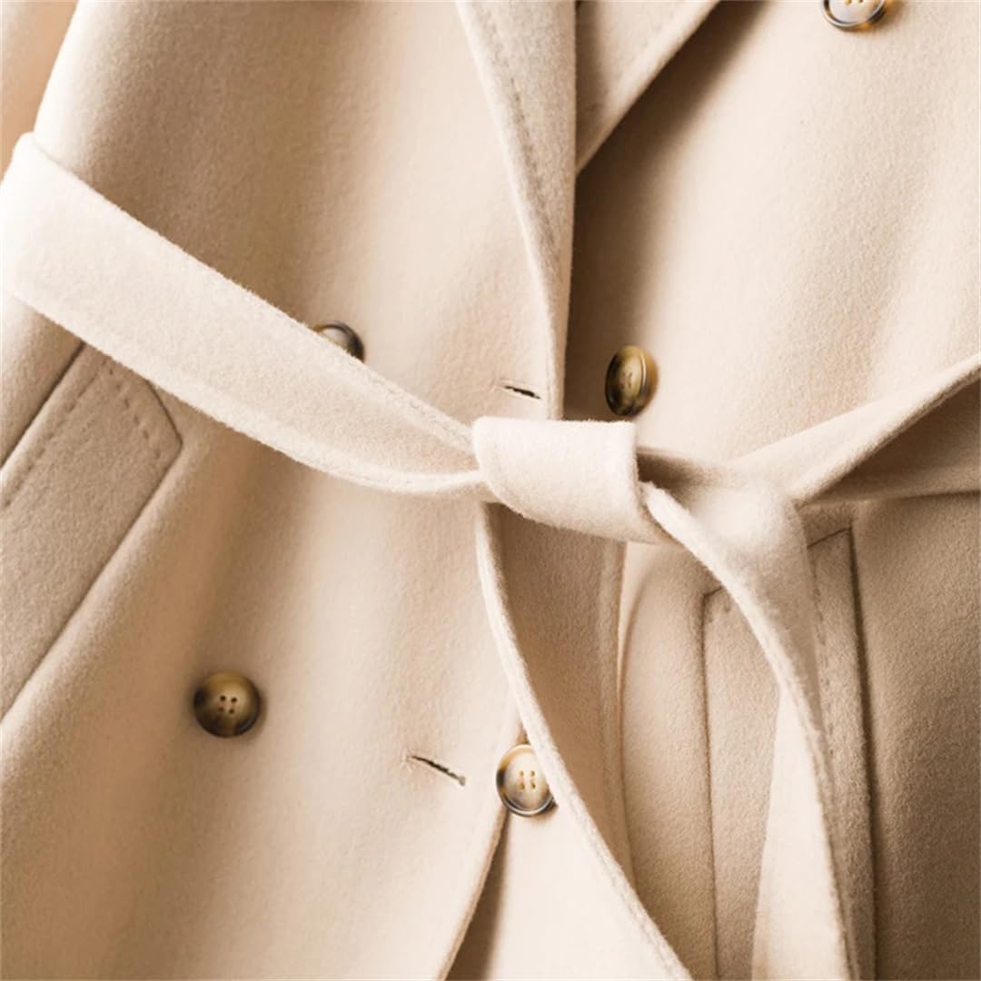 Disimlarl Abrigo largo con cinturón para mujer, chaqueta de lana con solapa, elegante abrigo vintage